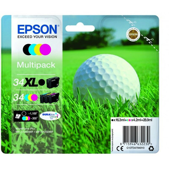 Epson 34XL K, 34 CMY Golf Ball Ink Cartridge Multipack C13T34794010 WF-3725DWF N