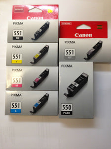 Canon Genuine PGI-550PGBK CLI-551 BK CMY GY Ink Set of 6 for Pixma MG7150 MX925