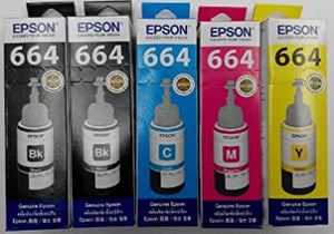 Original Epson T664 (T6641*2, T6642*1, T6643*1 & T6644*1) Ink 5 Bottles for L100 L110 L300 L350 L355 L550 L555
