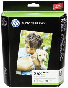 HP 363 Q7966EE Value Pack 6 Inks+150 Sheets Glossy Paper C5180 C7180 D7360 Exp